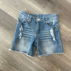 3/24$ Girls kids blue distressed denim/jean shorts with raw hem size 12